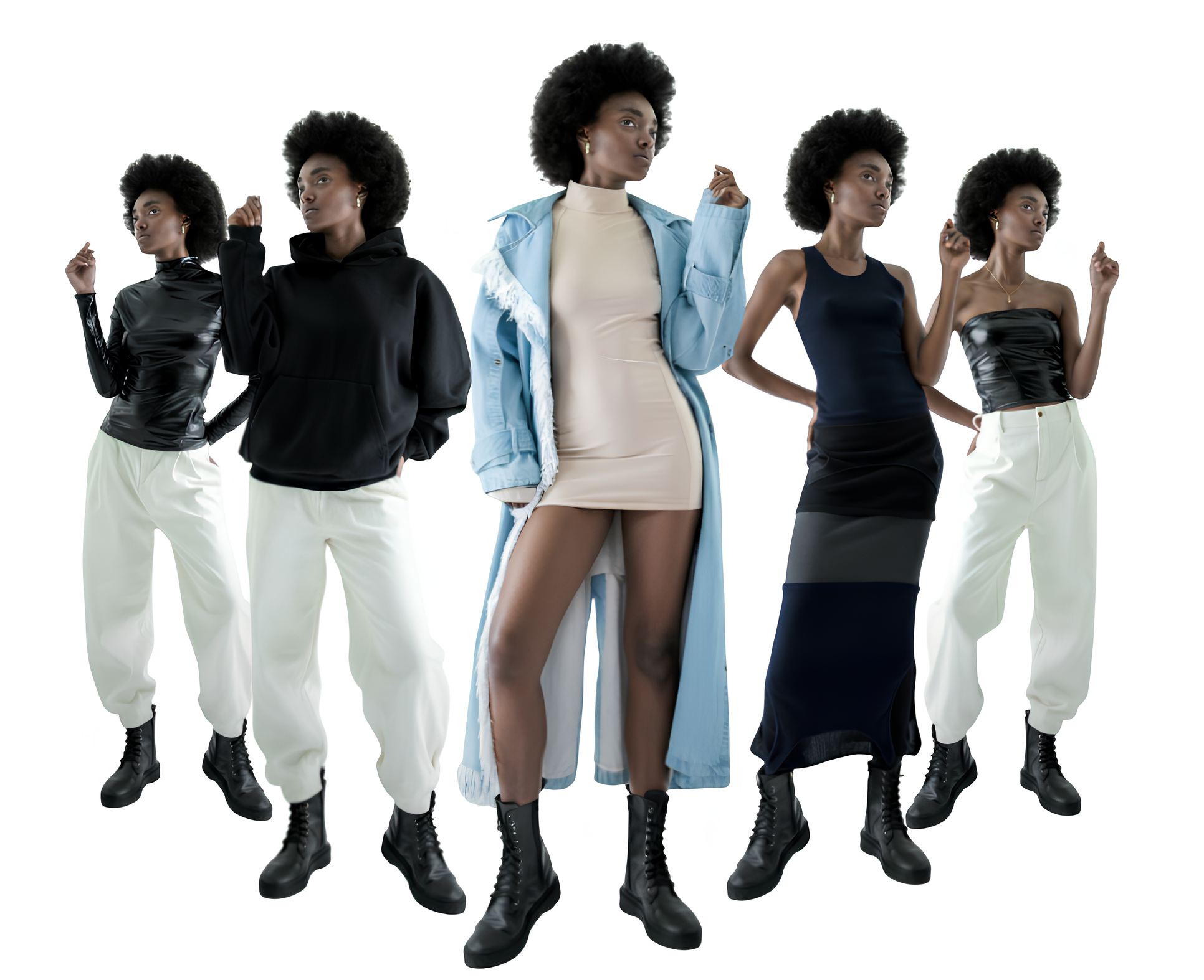 Models showcasing MODA virtual try-on results