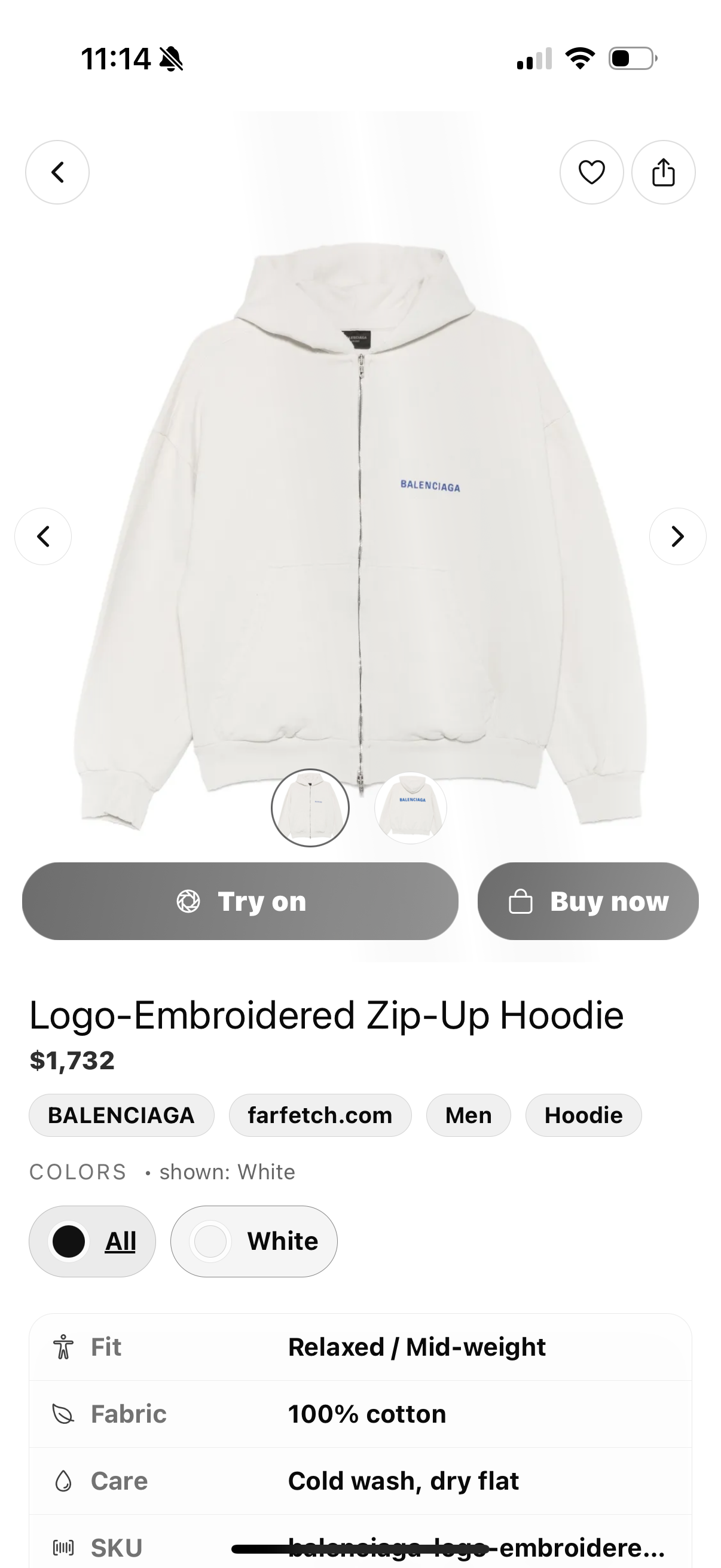 Product page with try-on and buy actions